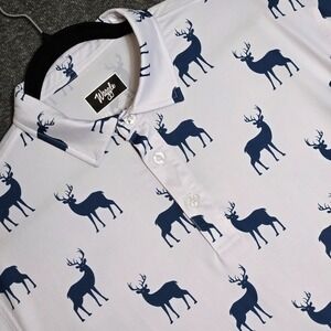 Waggle Men's Golf Polo Bucked Up White‎ and Navy Deer Print Sz XL